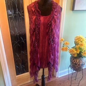 Pretty Angel 2 Piece Purple Victorian Fringe Top Vest Set Size Medium NWT